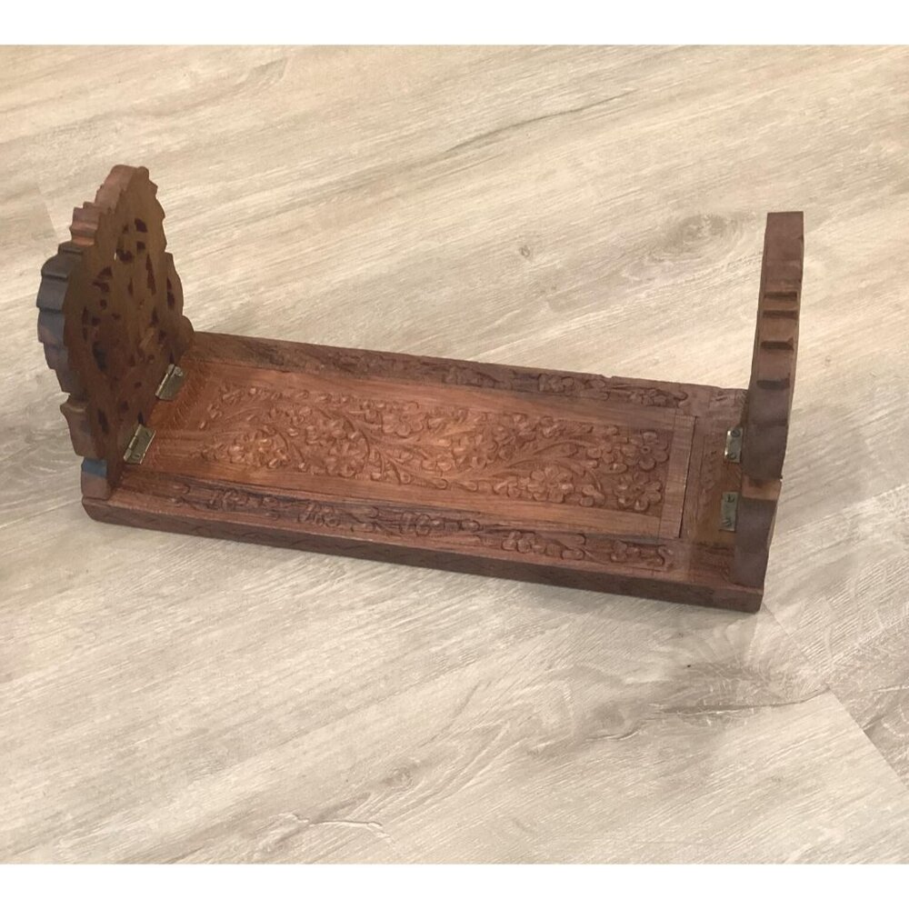 1960s Ornate Hand-Carved Sheeshan Wood Book Holder-NEW MCM NOS
